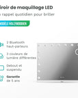 Miroir Hollywood - Enceintes Bluetooth - 80x60cm - Blanc