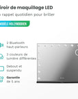 Miroir Hollywood - Enceintes Bluetooth - 80x60cm - Noir