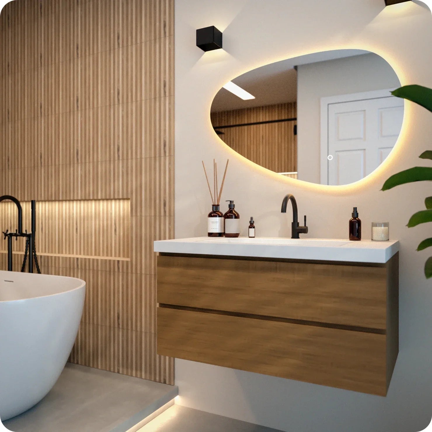 Miroir de salle de bain - 90x60cm Asymétrique - Sans cadre - Précommander