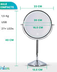 Miroir de maquillage - Rechargeable - Chrome - Grossissement 1-10x