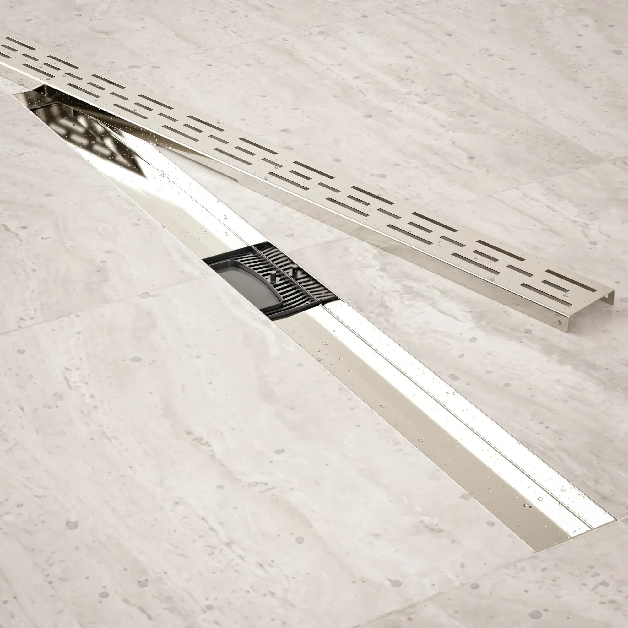 Caniveau de douche – 90 cm – Grille standard – Acier inoxydable – avec bride