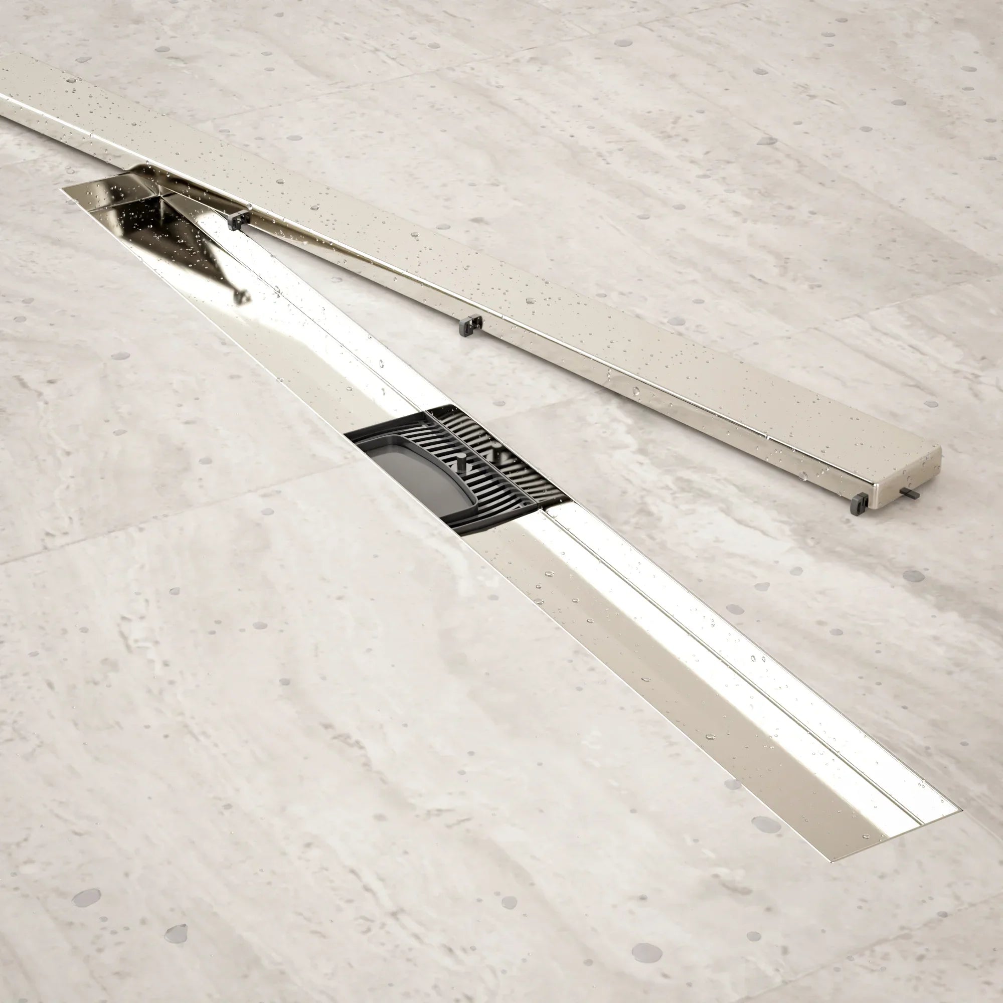 Caniveau de douche – 80 cm – Grille à carreaux – Acier inoxydable – avec bride - Précommander