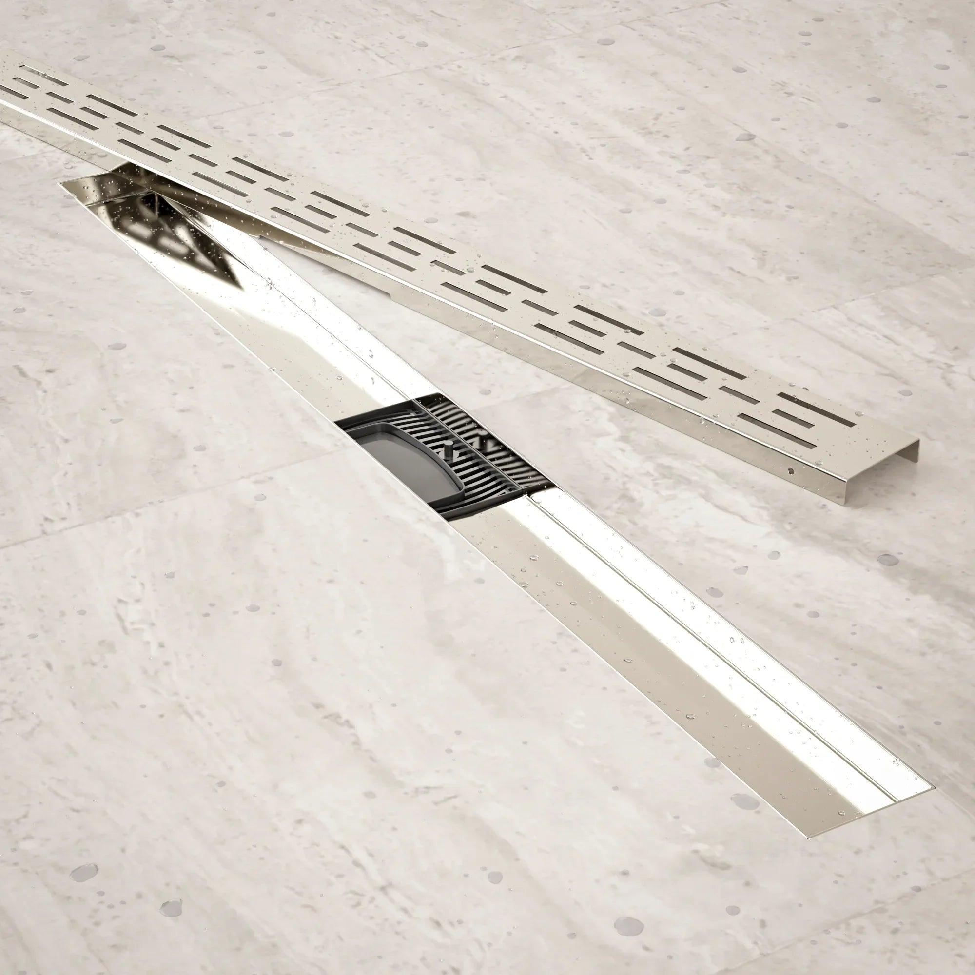 Caniveau de douche – 80 cm – Grille standard – Acier inoxydable – avec bride