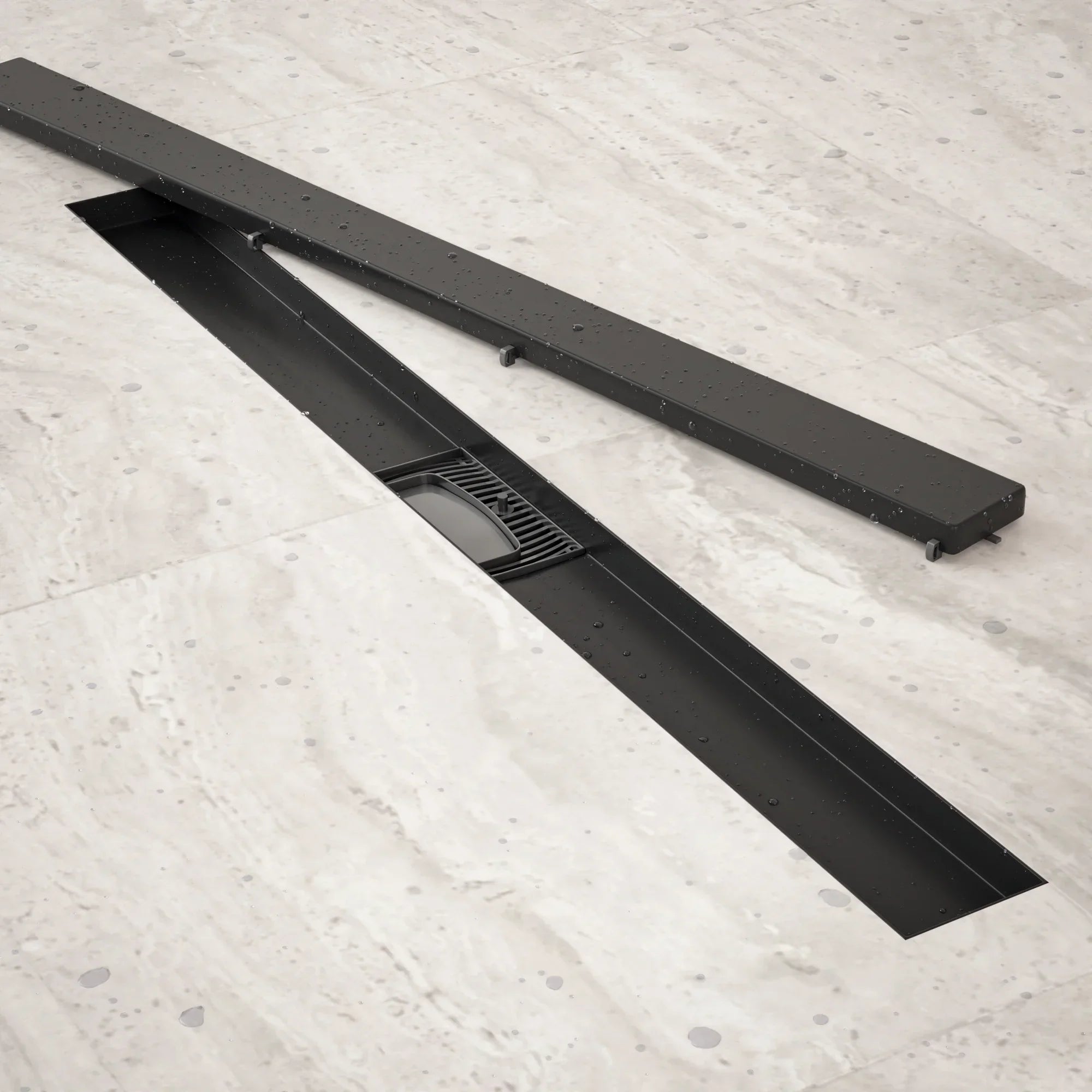 Caniveau de douche – 80 cm – Noir mat – Grille à carreaux – Acier inoxydable – avec bride