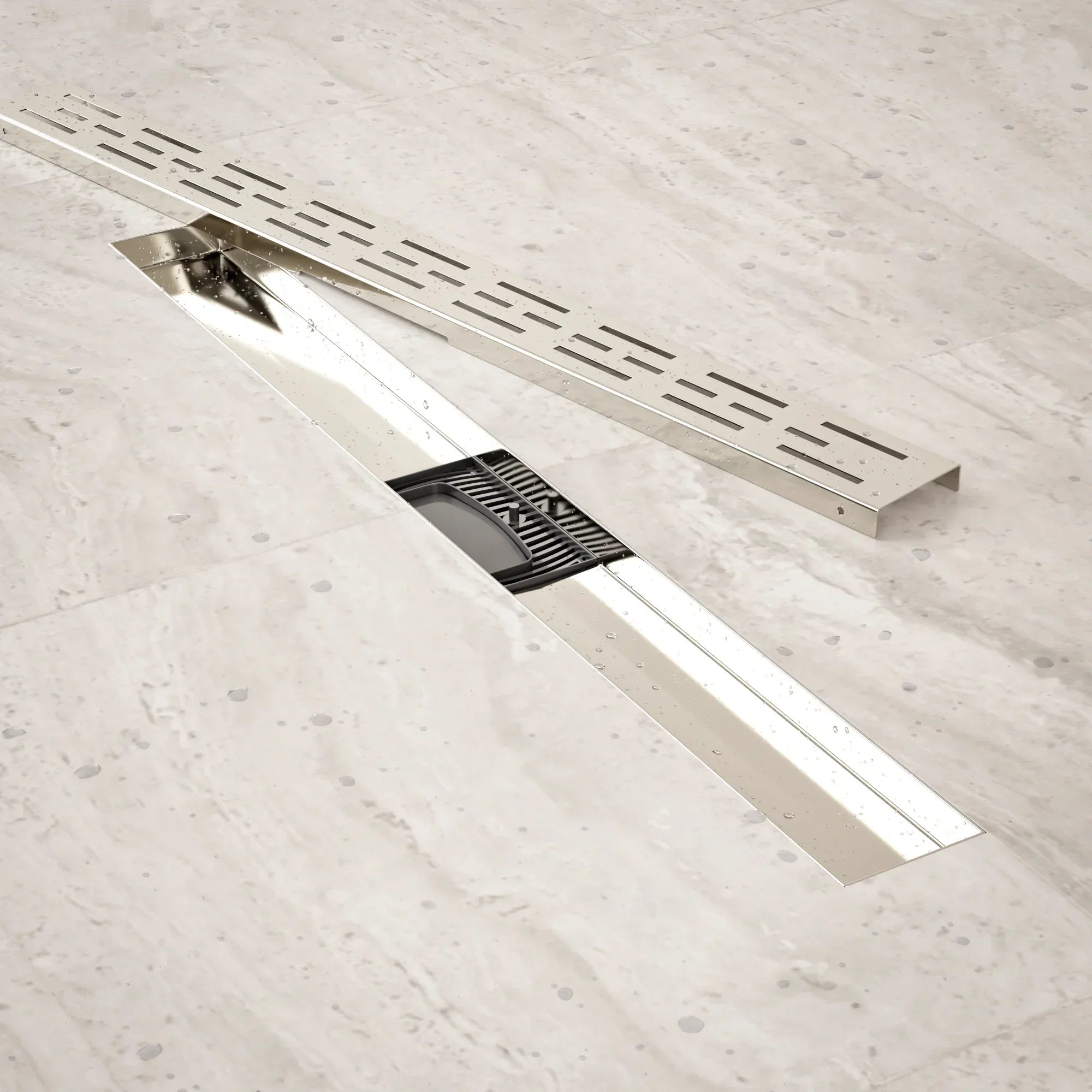 Caniveau de douche – 70 cm – Grille standard – Acier inoxydable – avec bride