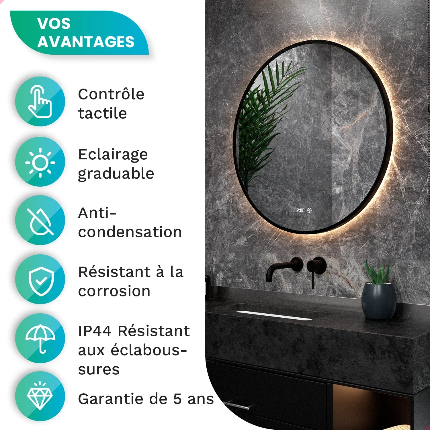 Miroir de salle de bain - 100cm - Cadre noir - Précommander