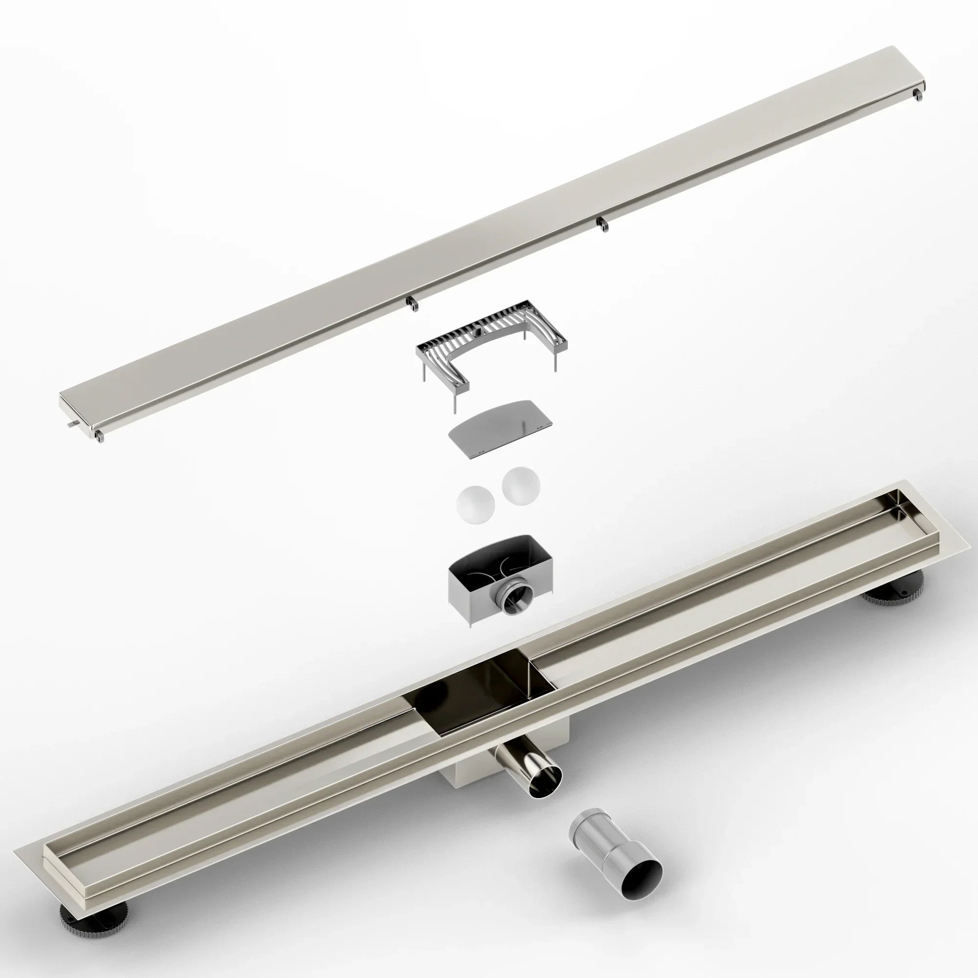 Caniveau de douche – 90 cm – Grille à carreaux – Acier inoxydable – avec bride