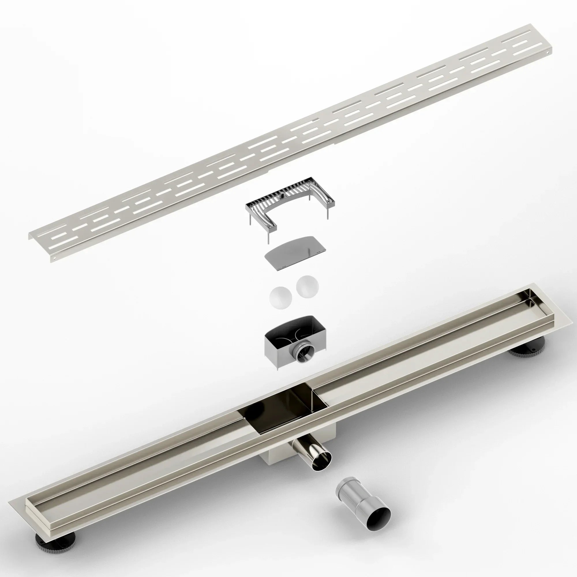 Caniveau de douche – 90 cm – Grille standard – Acier inoxydable – avec bride