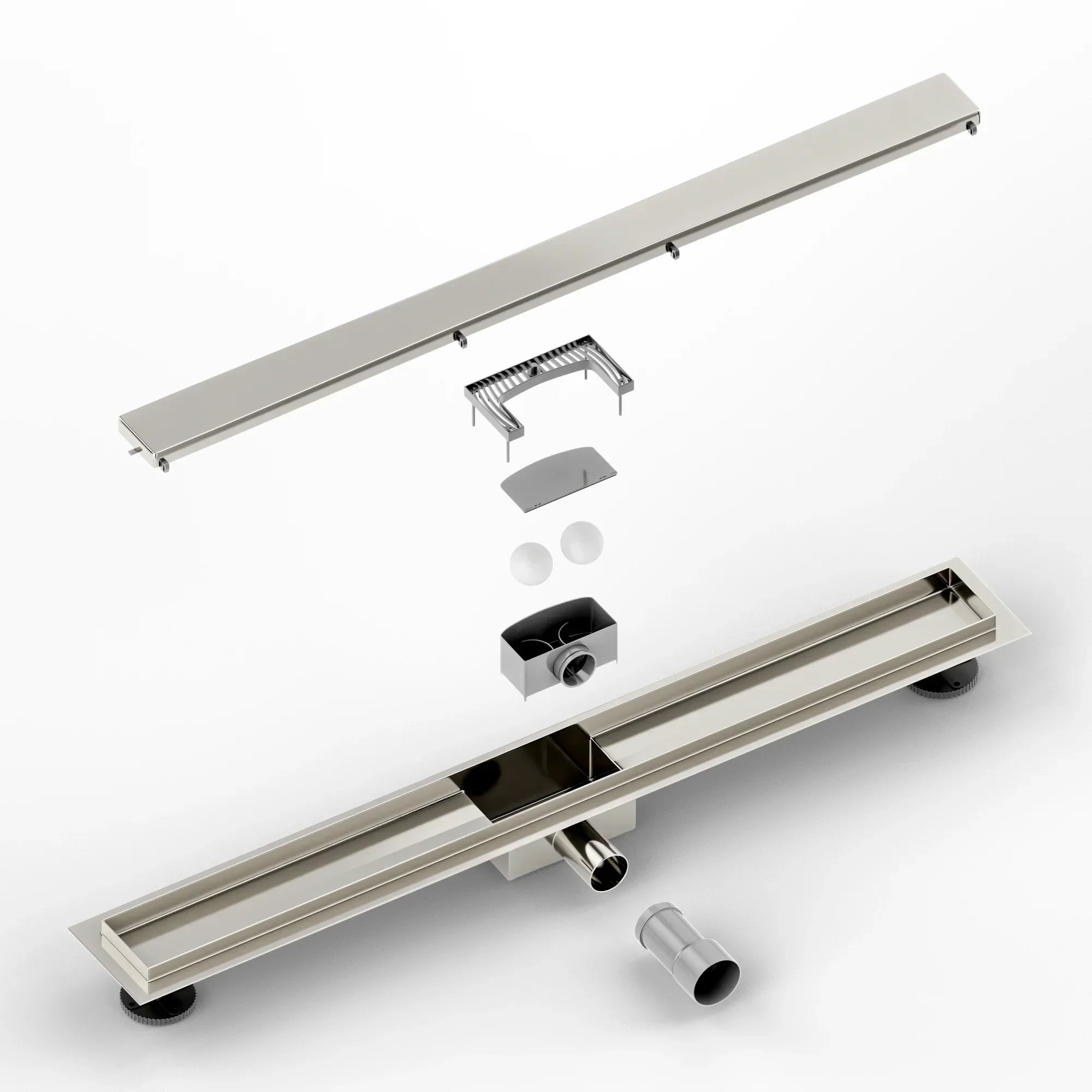 Caniveau de douche – 80 cm – Grille à carreaux – Acier inoxydable – avec bride - Précommander