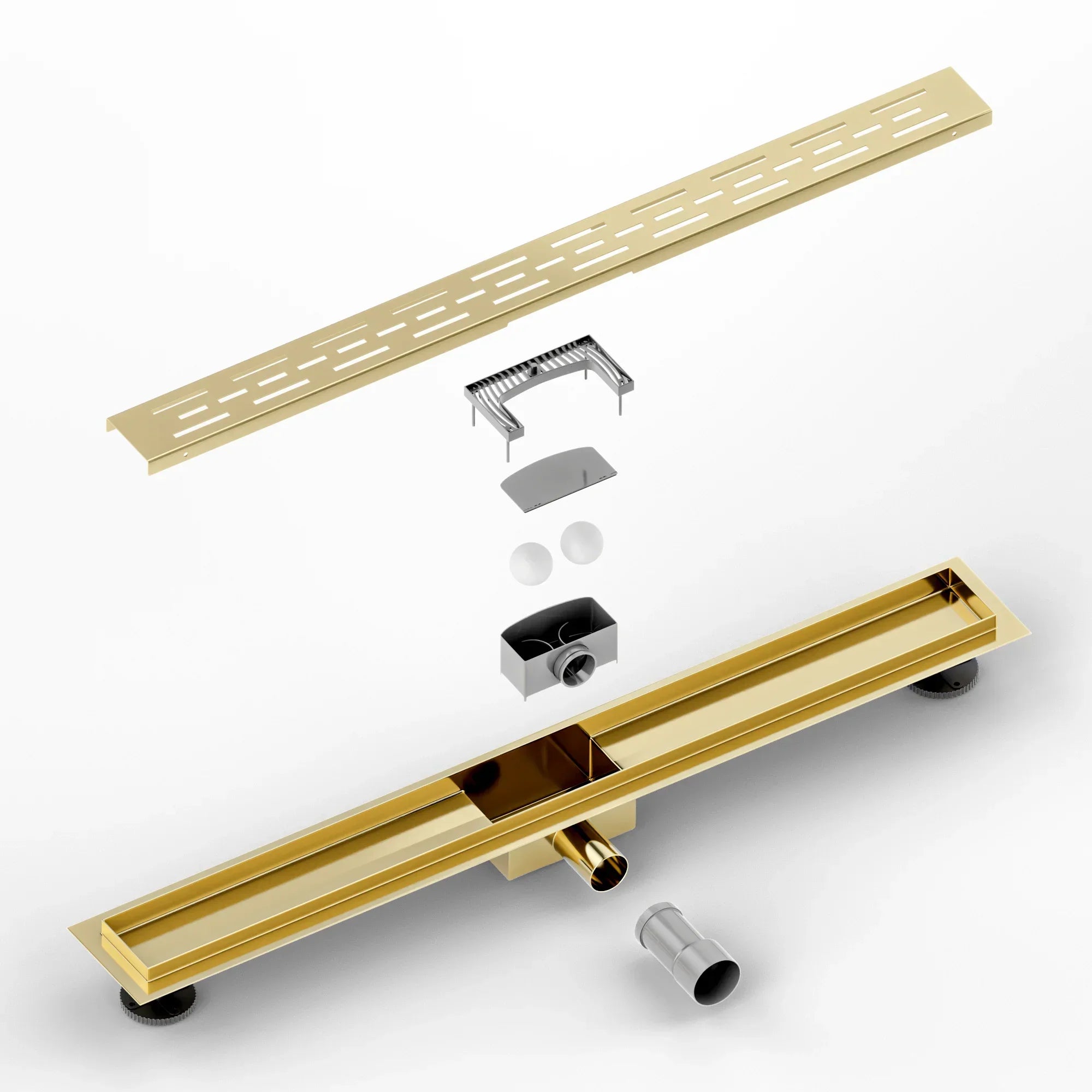 Caniveau de douche – 80 cm – Or – Grille standard – Acier inoxydable – avec bride