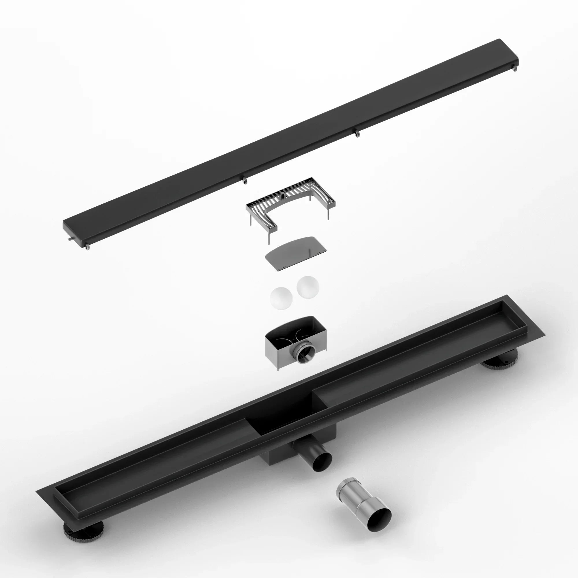 Caniveau de douche – 80 cm – Noir mat – Grille à carreaux – Acier inoxydable – avec bride
