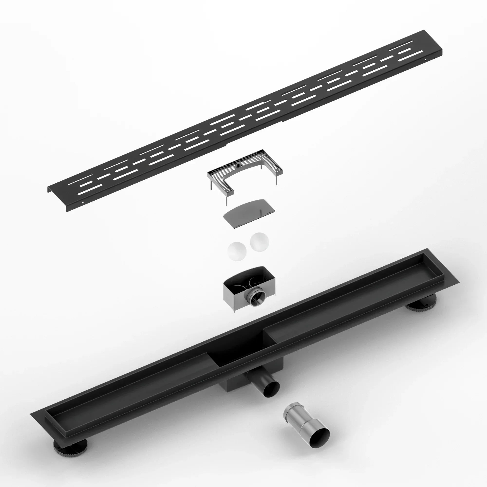 Caniveau de douche – 80 cm – Noir mat – Grille standard – Acier inoxydable – avec bride