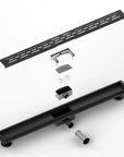 Caniveau de douche – 80 cm – Noir mat – Grille standard – Acier inoxydable – avec bride