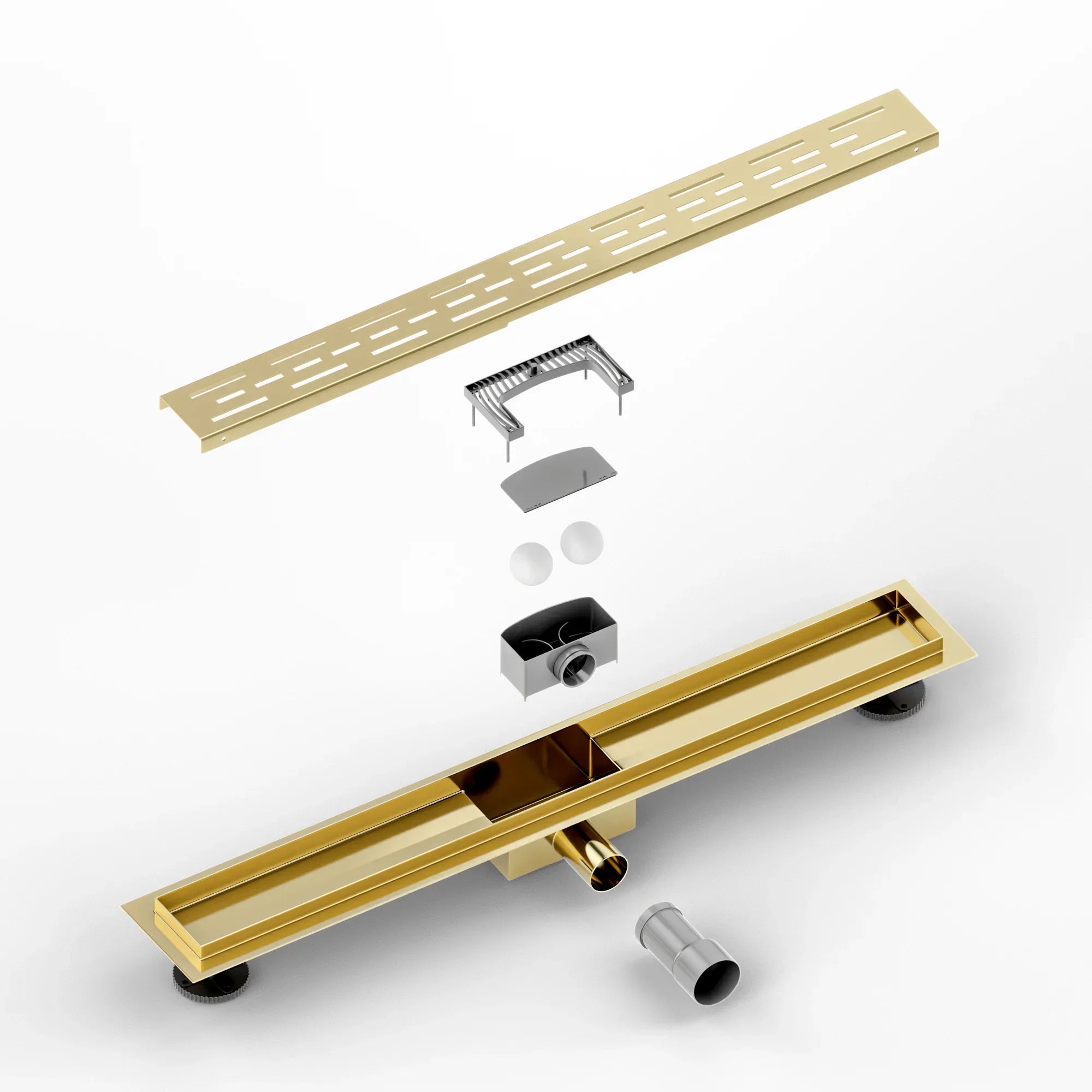 Caniveau de douche – 70 cm – Or – Grille standard – Acier inoxydable – Avec bride
