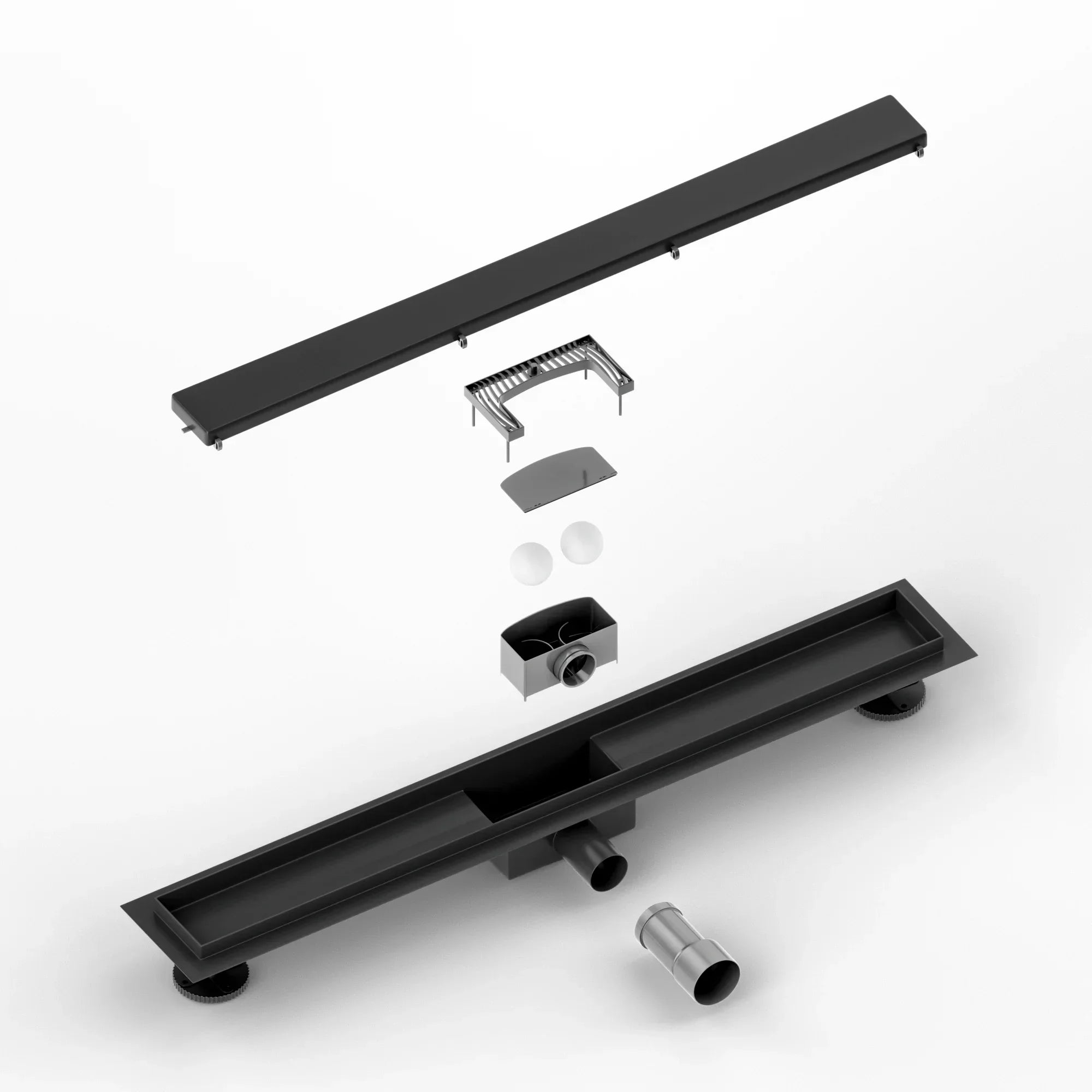 Caniveau de douche – 70 cm – Noir mat – Grille à carreaux – Acier inoxydable – avec bride