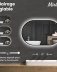 Miroir de Salle de Bain - 90x60cm - Cadre Noir