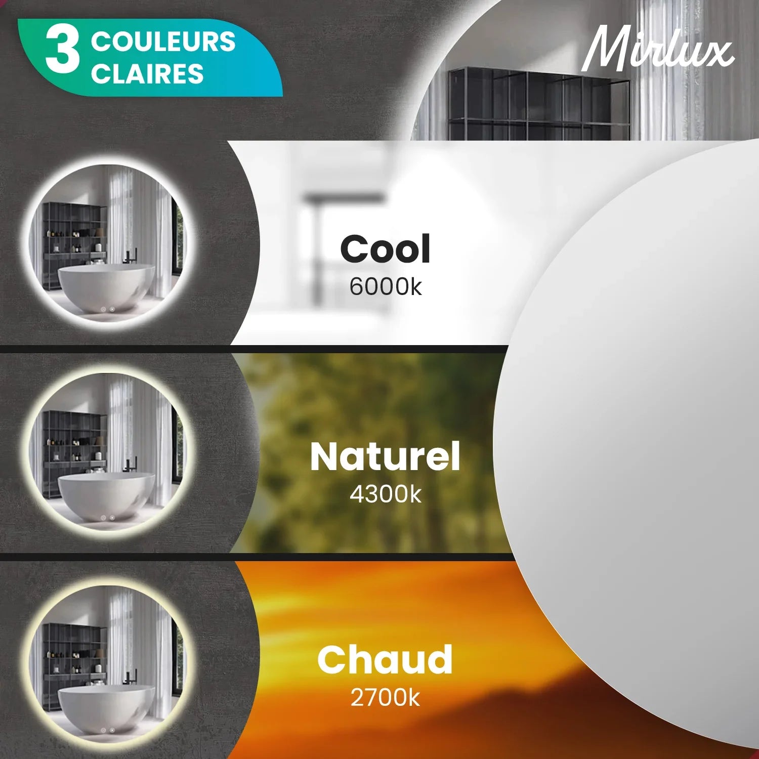Miroir de salle de bain - 60cm - Cadre noir - Précommander