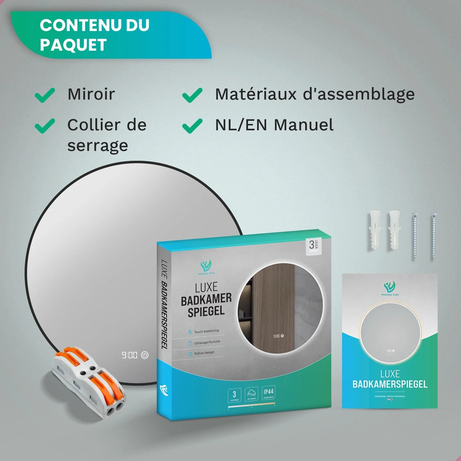 Miroir de Salle de Bain - 80cm - Cadre Noir - Précommander