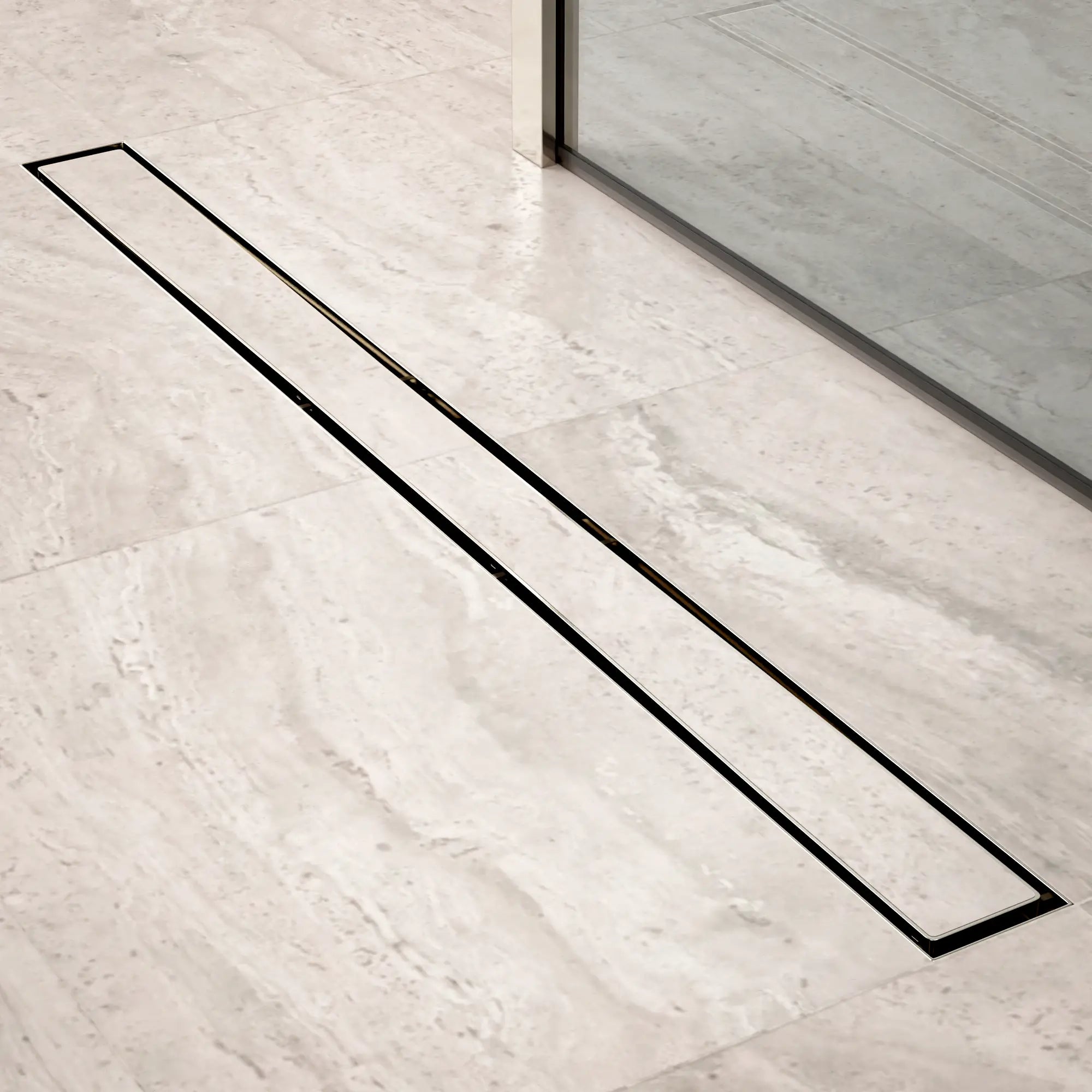 Caniveau de douche – 90 cm – Grille à carreaux – Acier inoxydable – avec bride