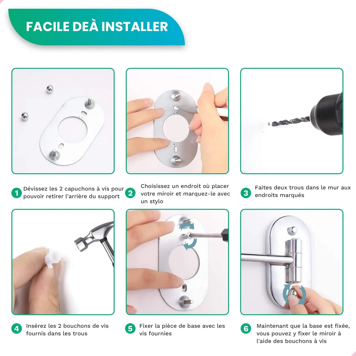 Miroir de maquillage - Rechargeable - Chrome - Grossissement 1-5x