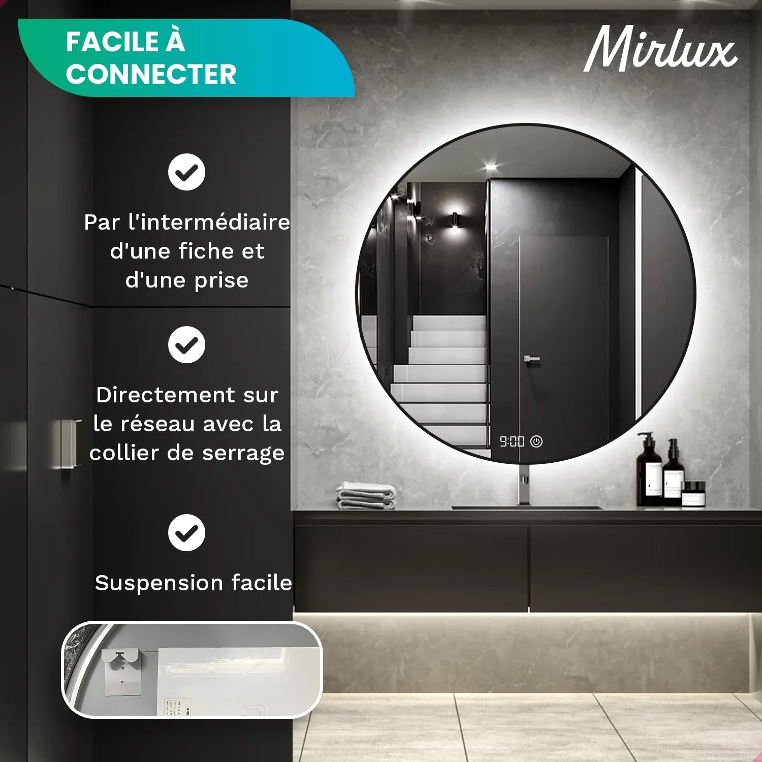 Miroir de salle de bain - 100cm - Cadre noir - Précommander