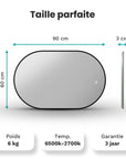 Miroir de Salle de Bain - 90x60cm - Cadre Noir