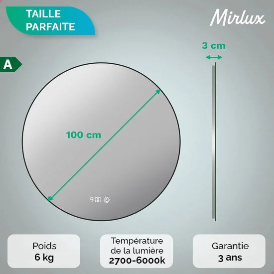 Miroir de salle de bain - 100cm - Cadre noir - Précommander