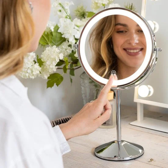 Miroir de maquillage - Rechargeable - Chrome - Grossissement 1-10x