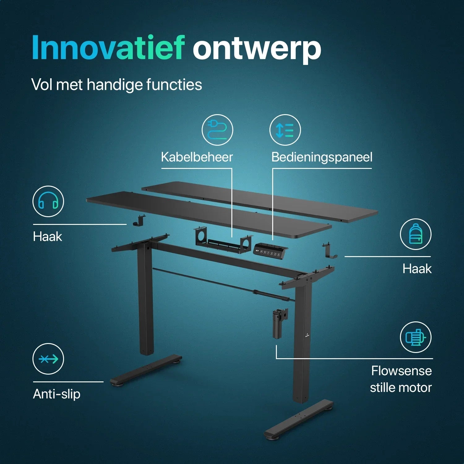 Bureau assis debout Flowsense - Bureau électrique réglable - 140 x 60 cm