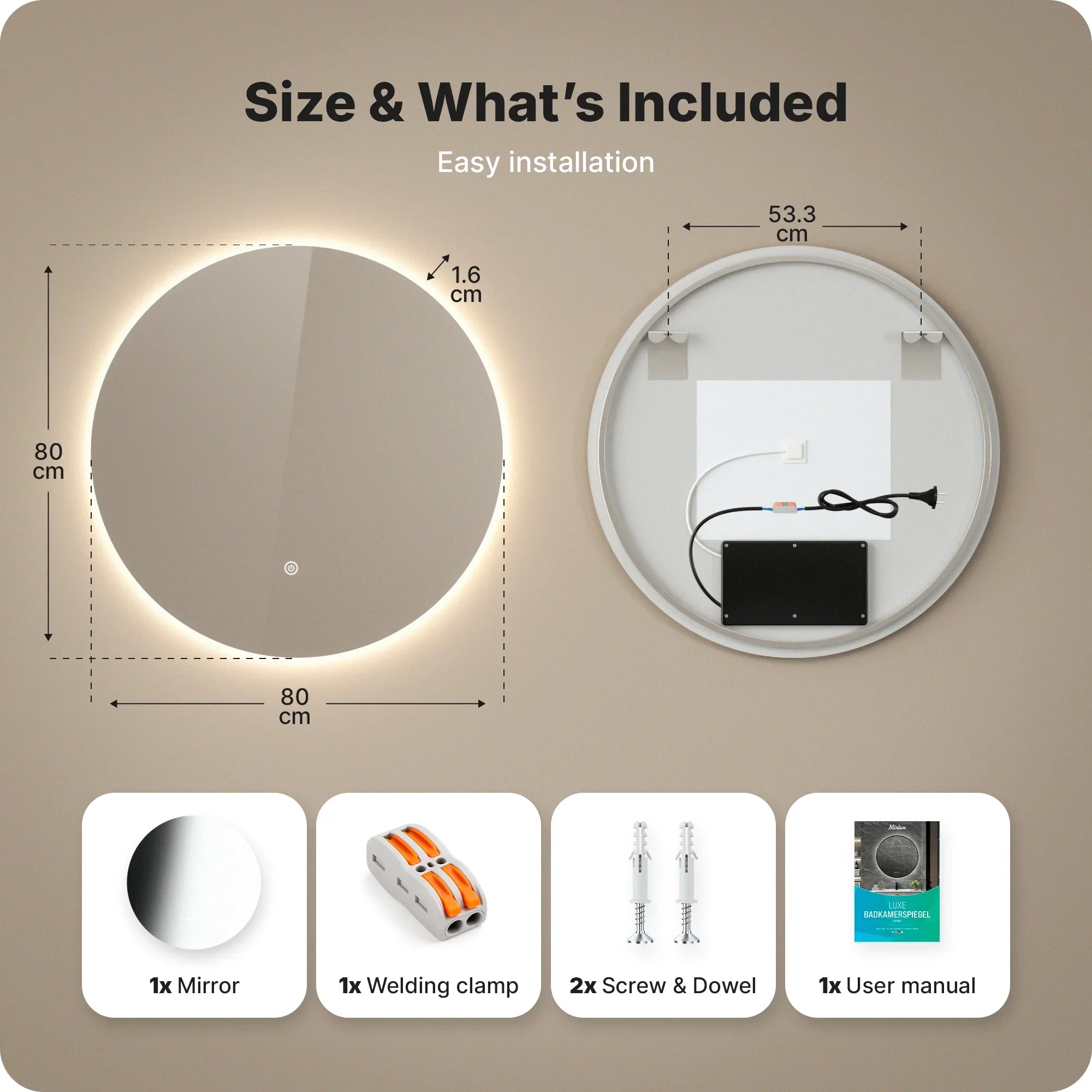 Miroir de salle de bain - 80cm - Sans cadre - Précommander