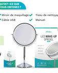 Miroir de maquillage - Rechargeable - Chrome - Grossissement 1-10x