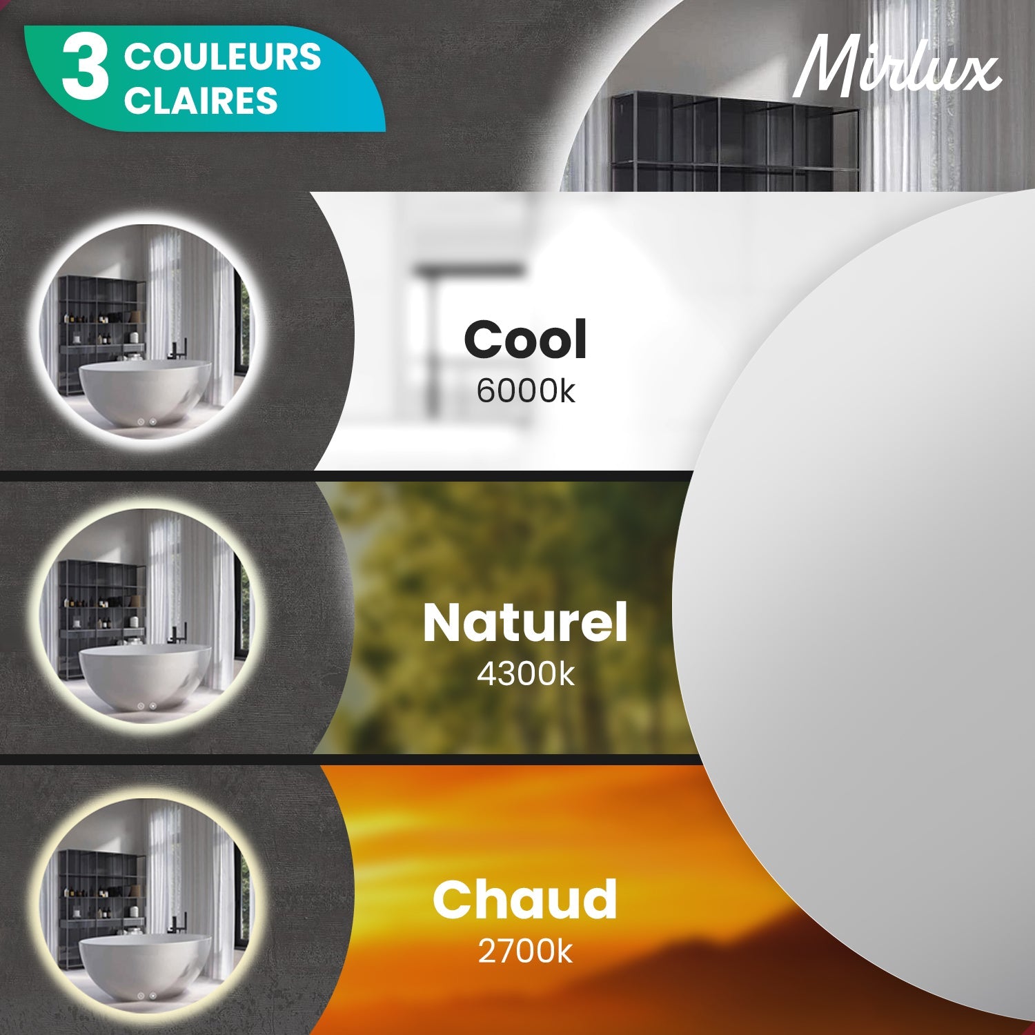 Miroir de Salle de Bain - 80cm - Cadre Noir - Précommander