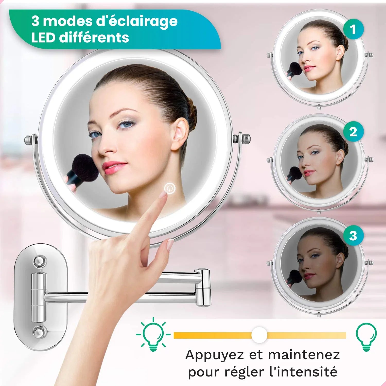 Miroir de maquillage - Rechargeable - Chrome - Grossissement 1-5x