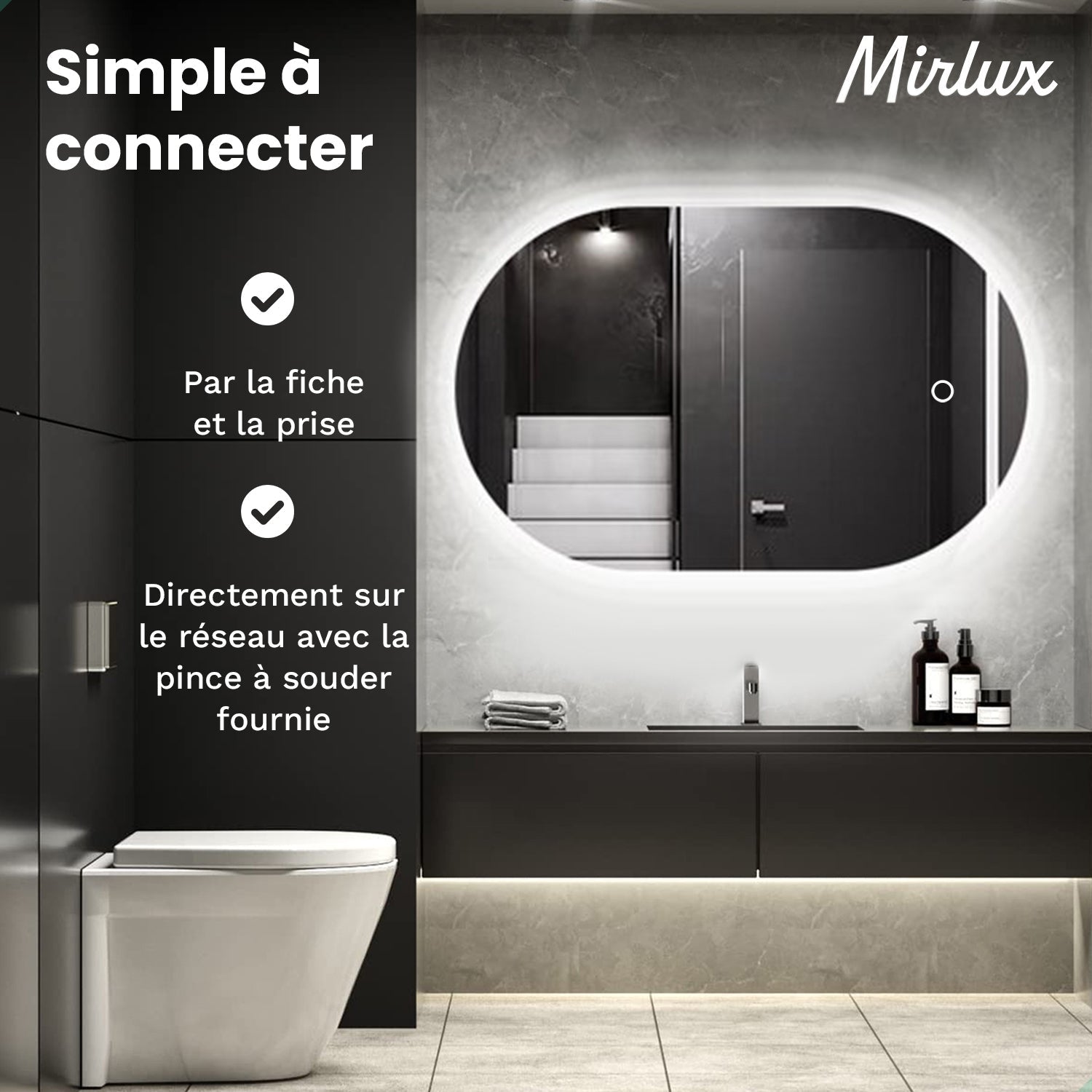 Miroir de salle de bain - 90x60cm - Sans cadre - Précommander