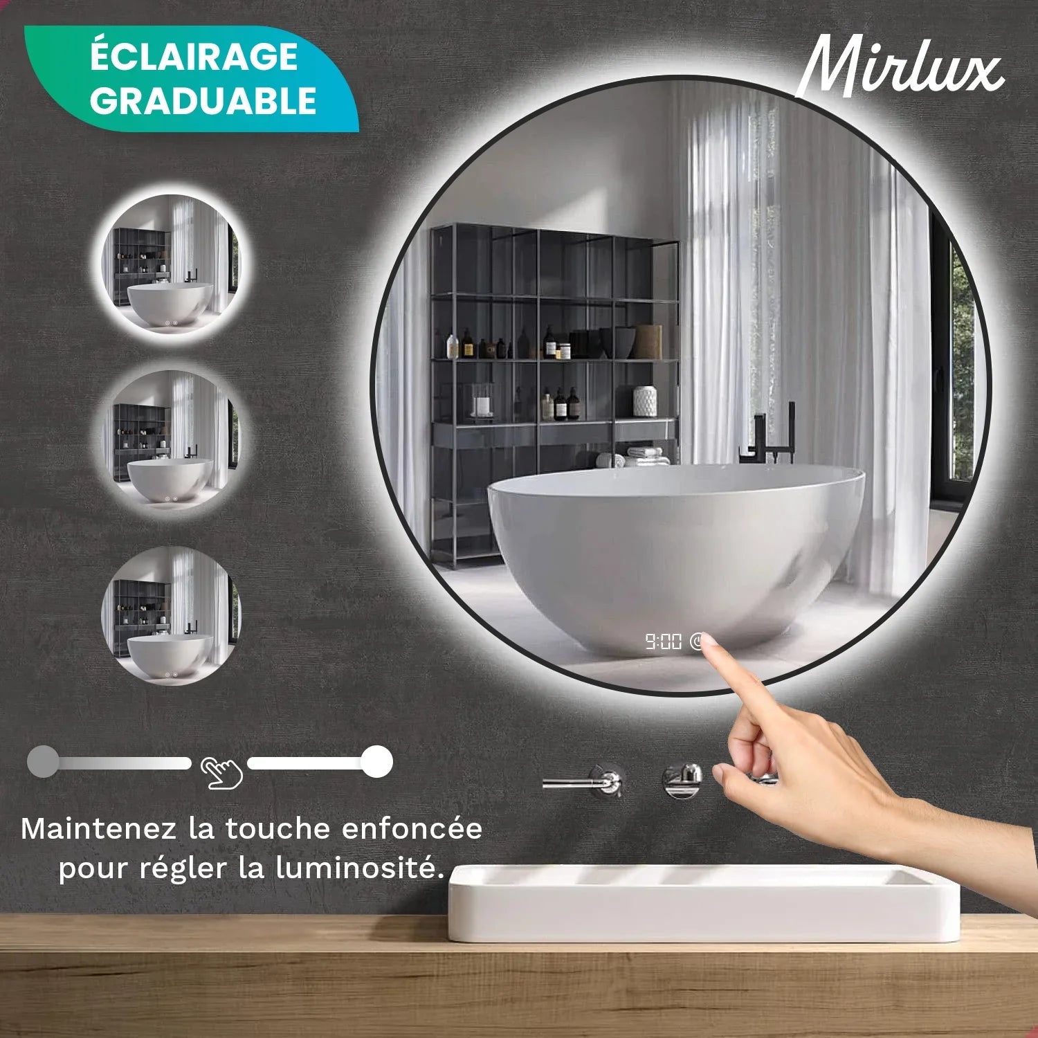 Miroir de salle de bain - 60cm - Cadre noir - Précommander