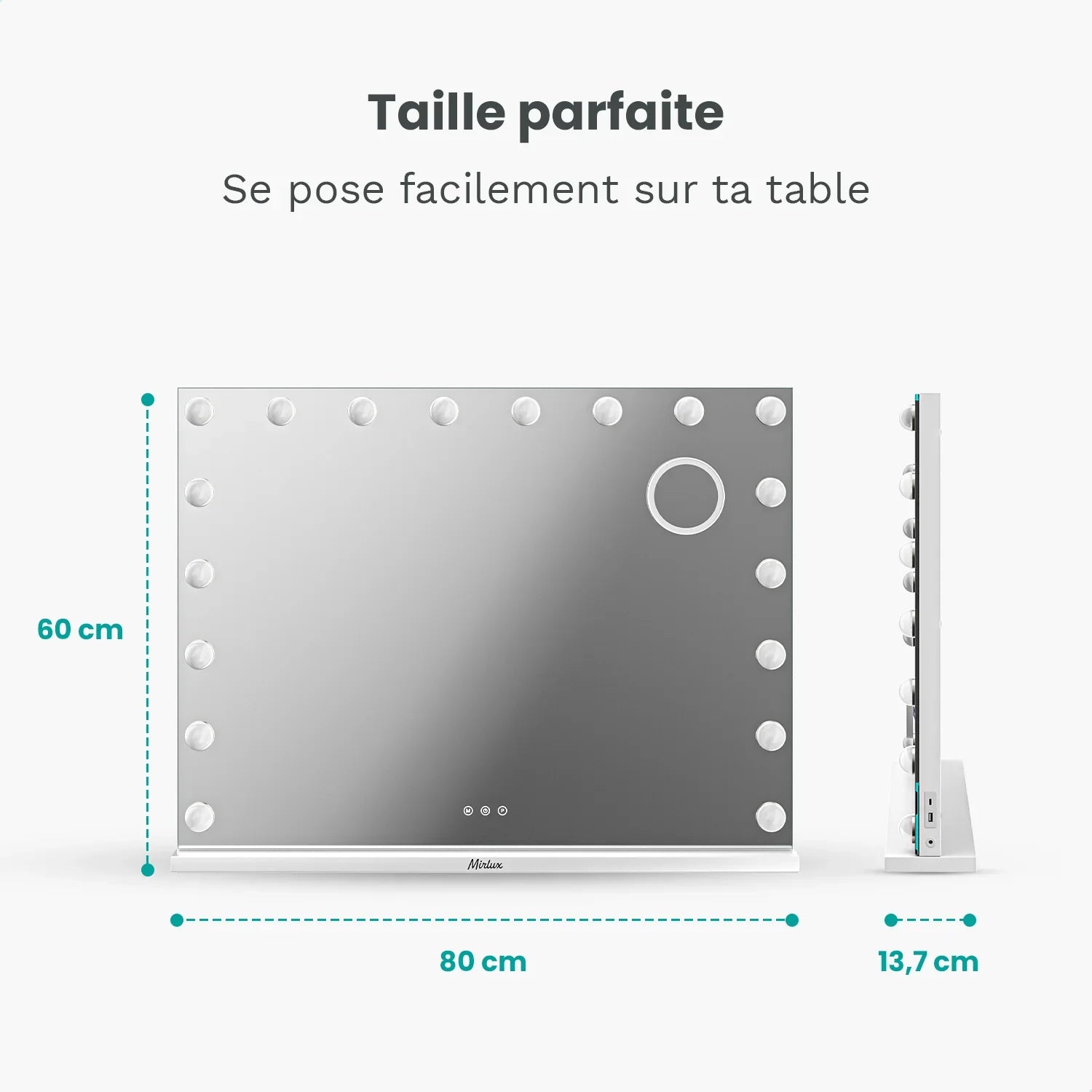 Miroir Hollywood - 80x60cm - Blanc