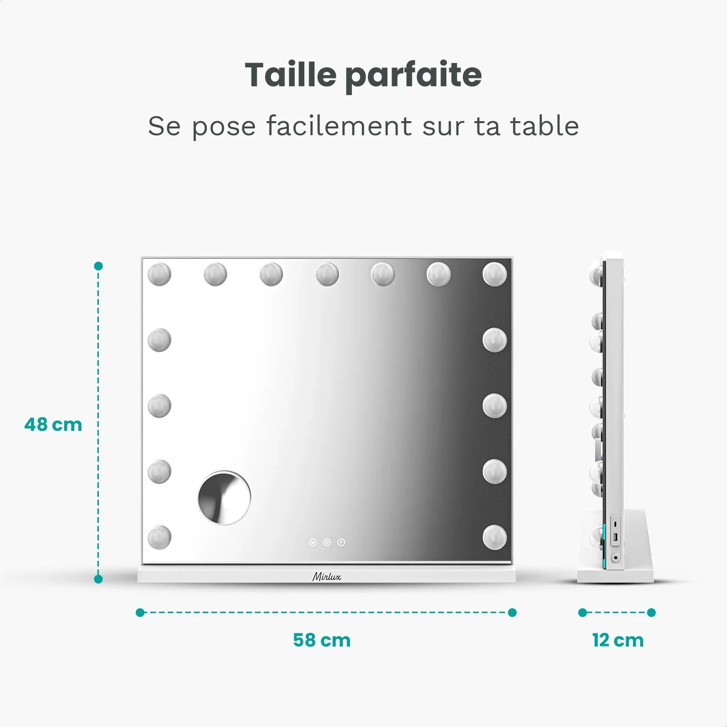 Miroir Hollywood - Enceintes Bluetooth 58x48cm - Blanc