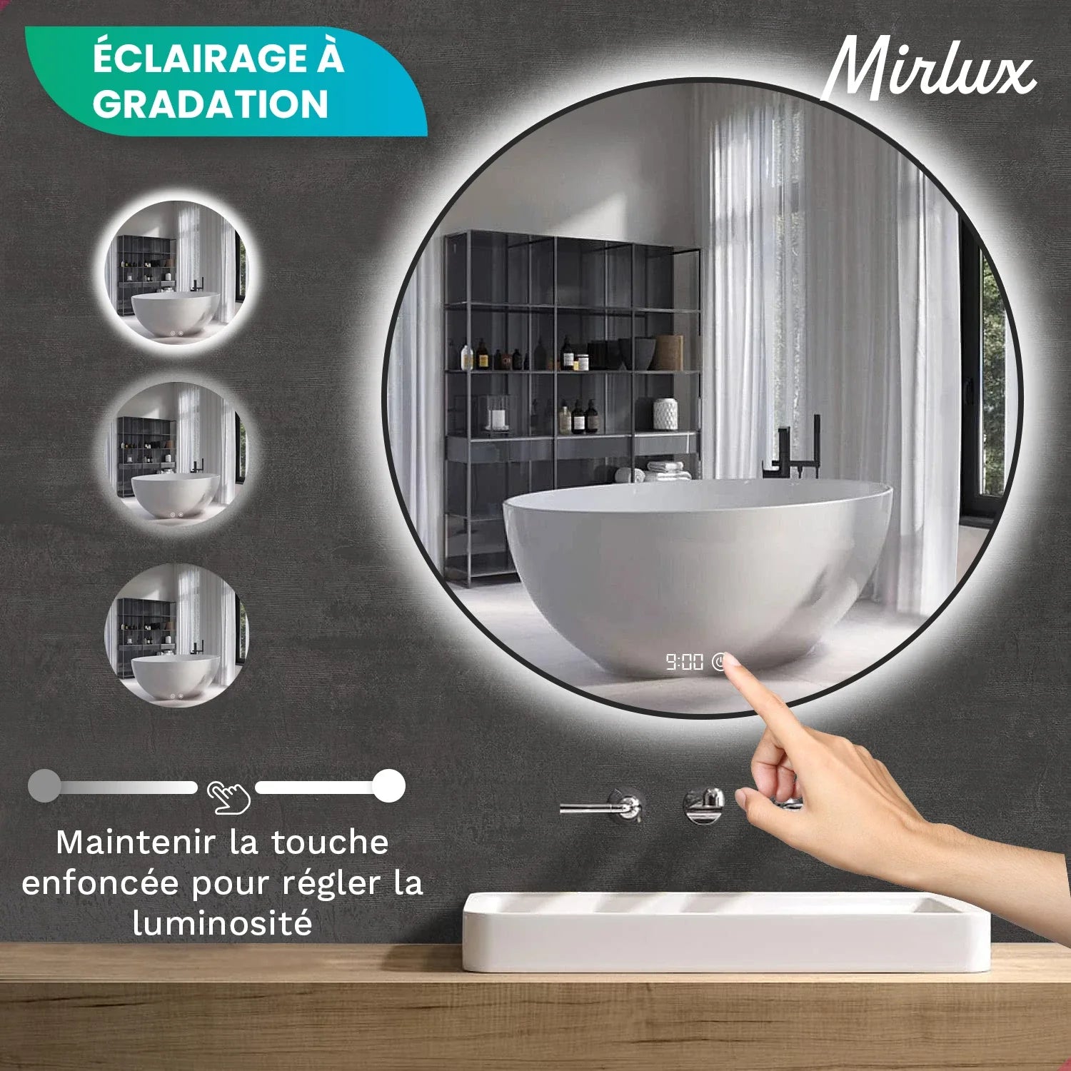 Miroir de Salle de Bain - 80cm - Cadre Noir - Précommander