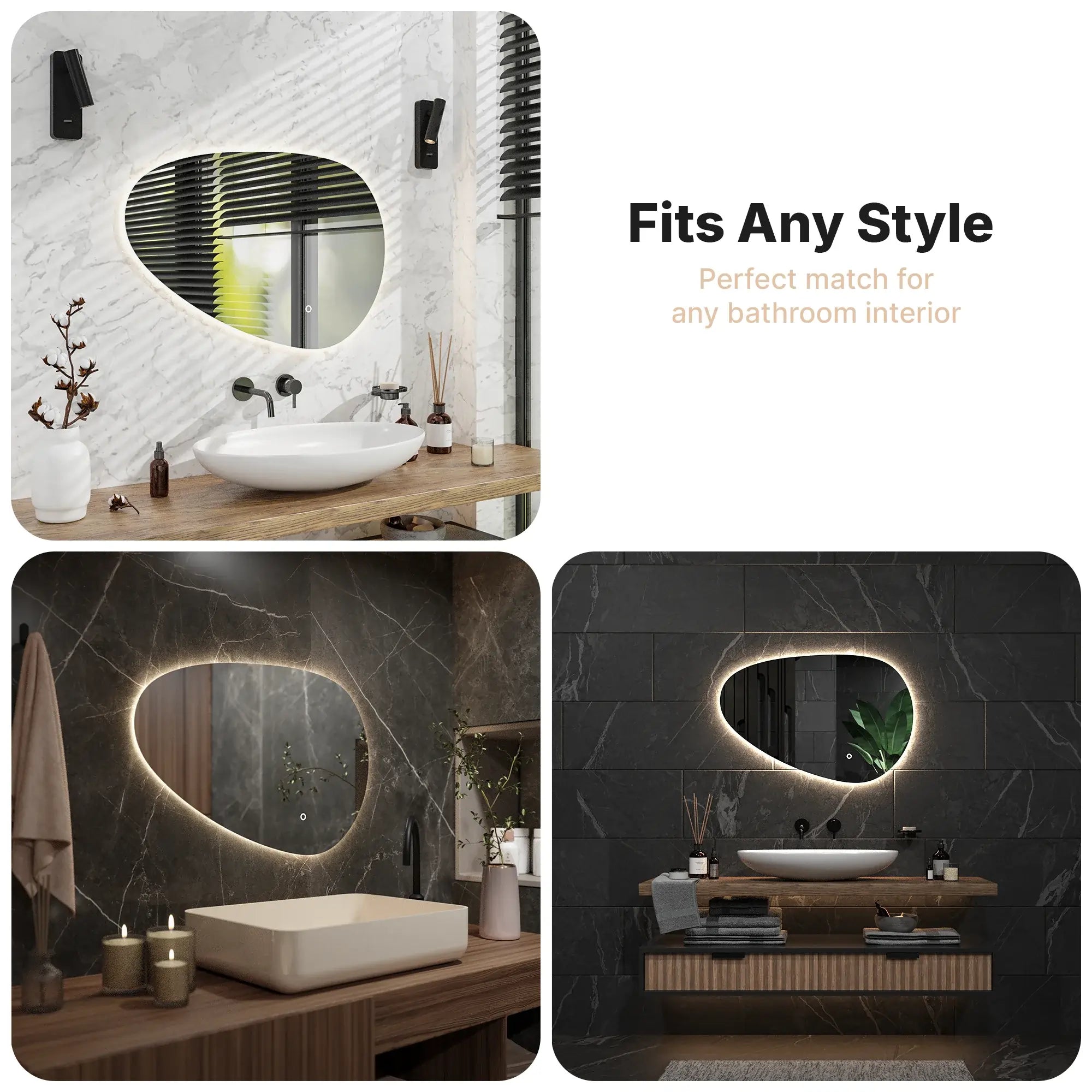 Miroir de salle de bain - 90x60cm Asymétrique - Sans cadre - Précommander