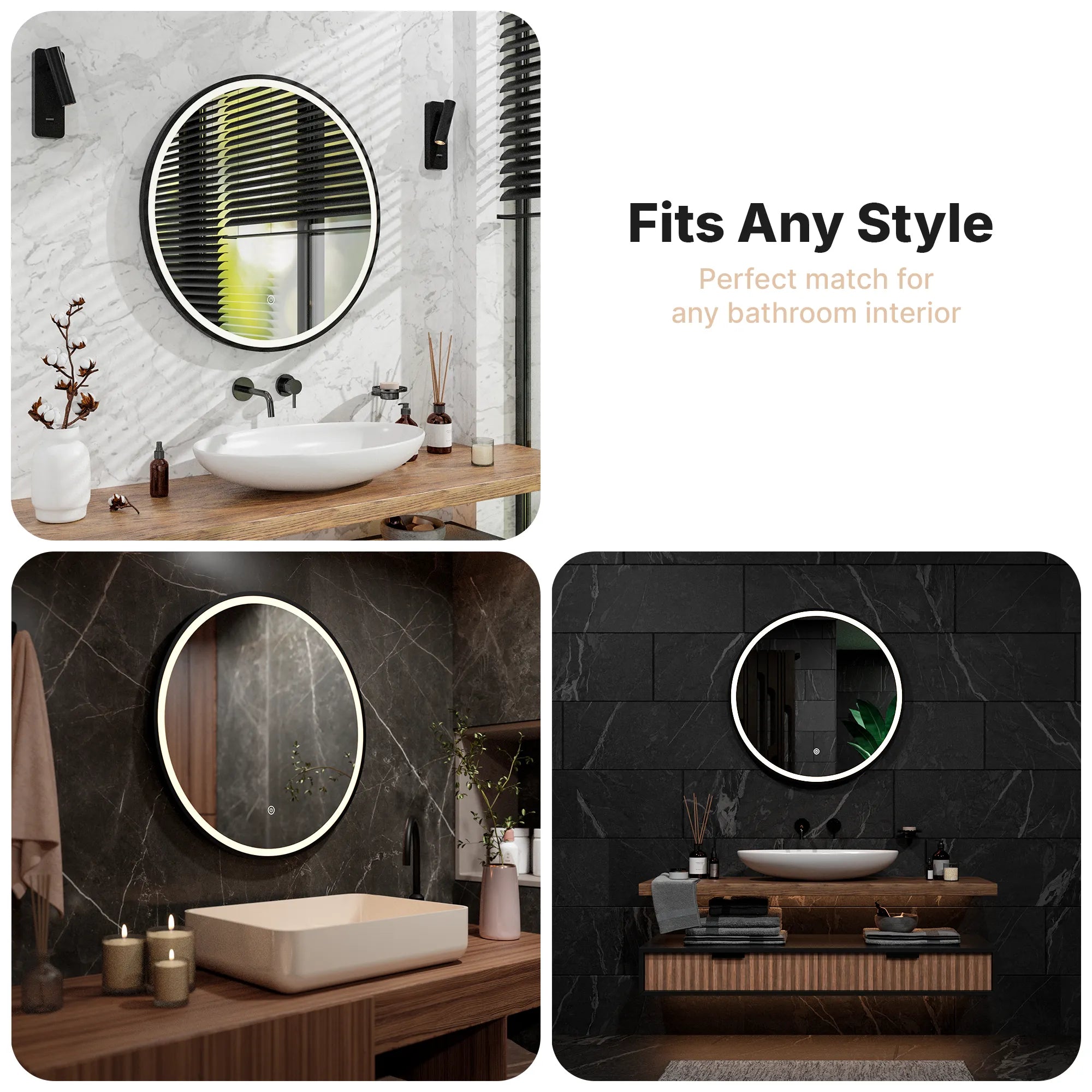 Miroir de salle de bain - 80cm - Cadre noir