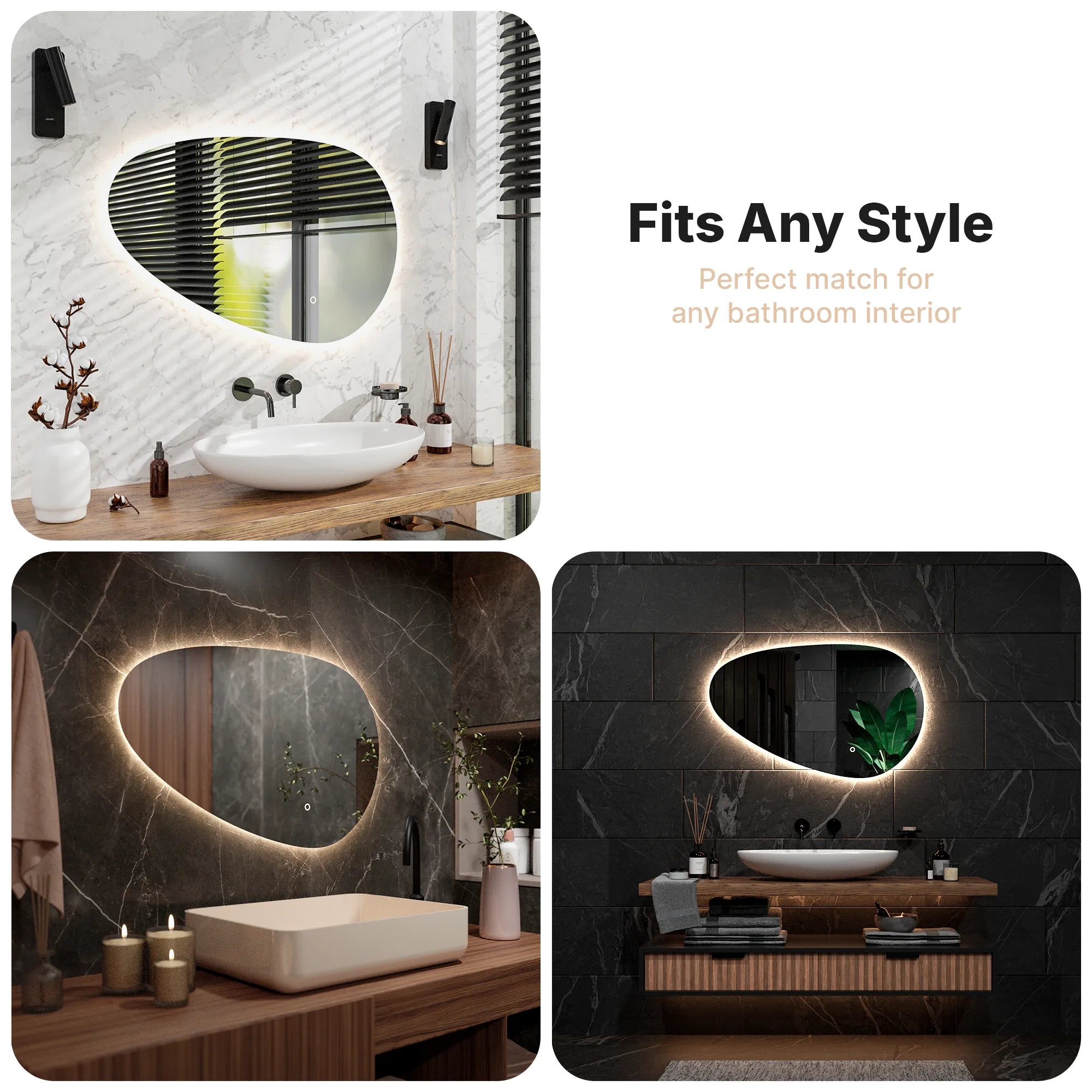 Miroir de salle de bain - 100x62.5 cm Asymétrique - Sans cadre - Précommander