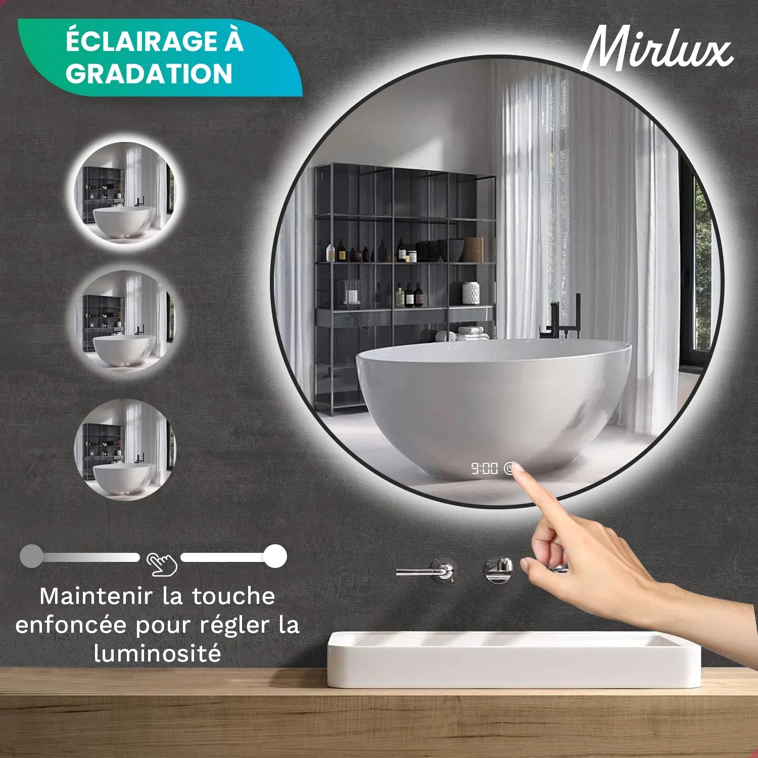 Miroir de salle de bain - 100cm - Cadre noir - Précommander