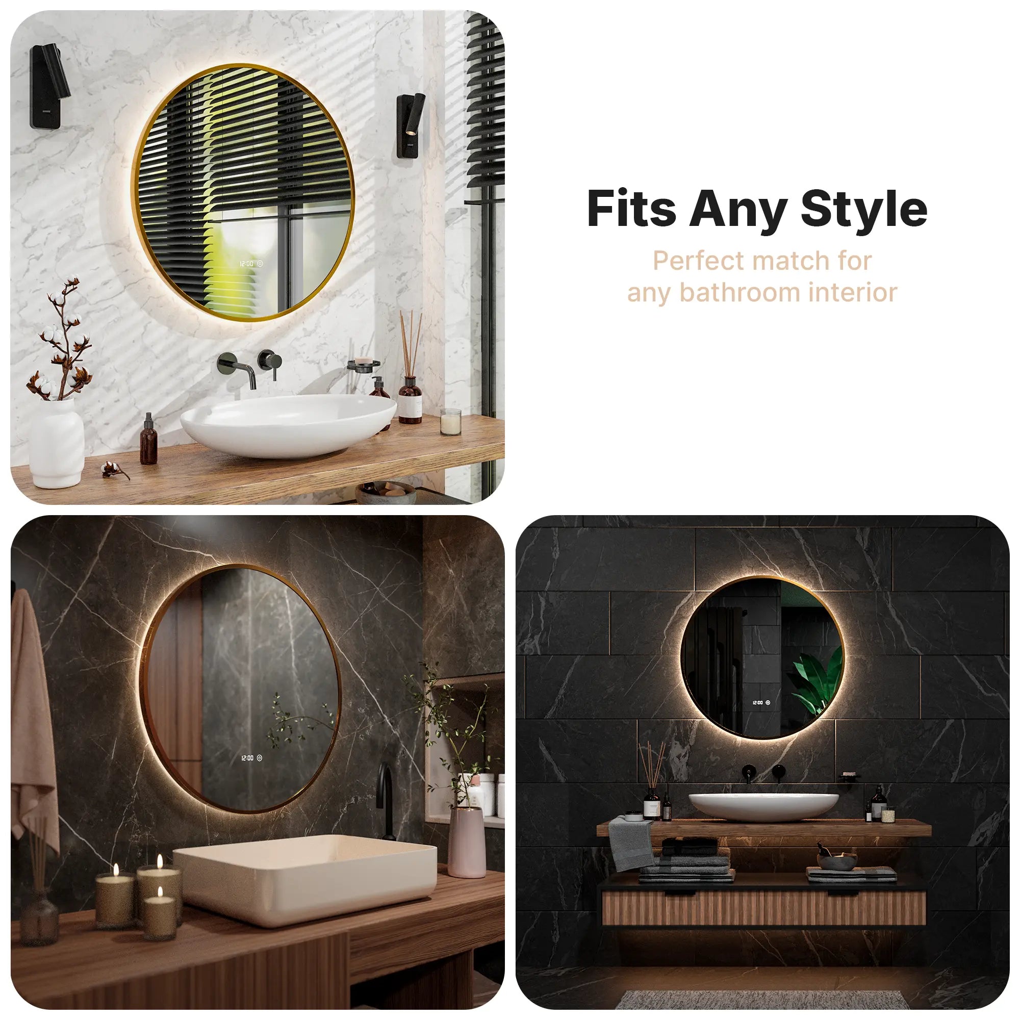 Miroir de salle de bains - 80 cm - Cadre Doré - Précommander