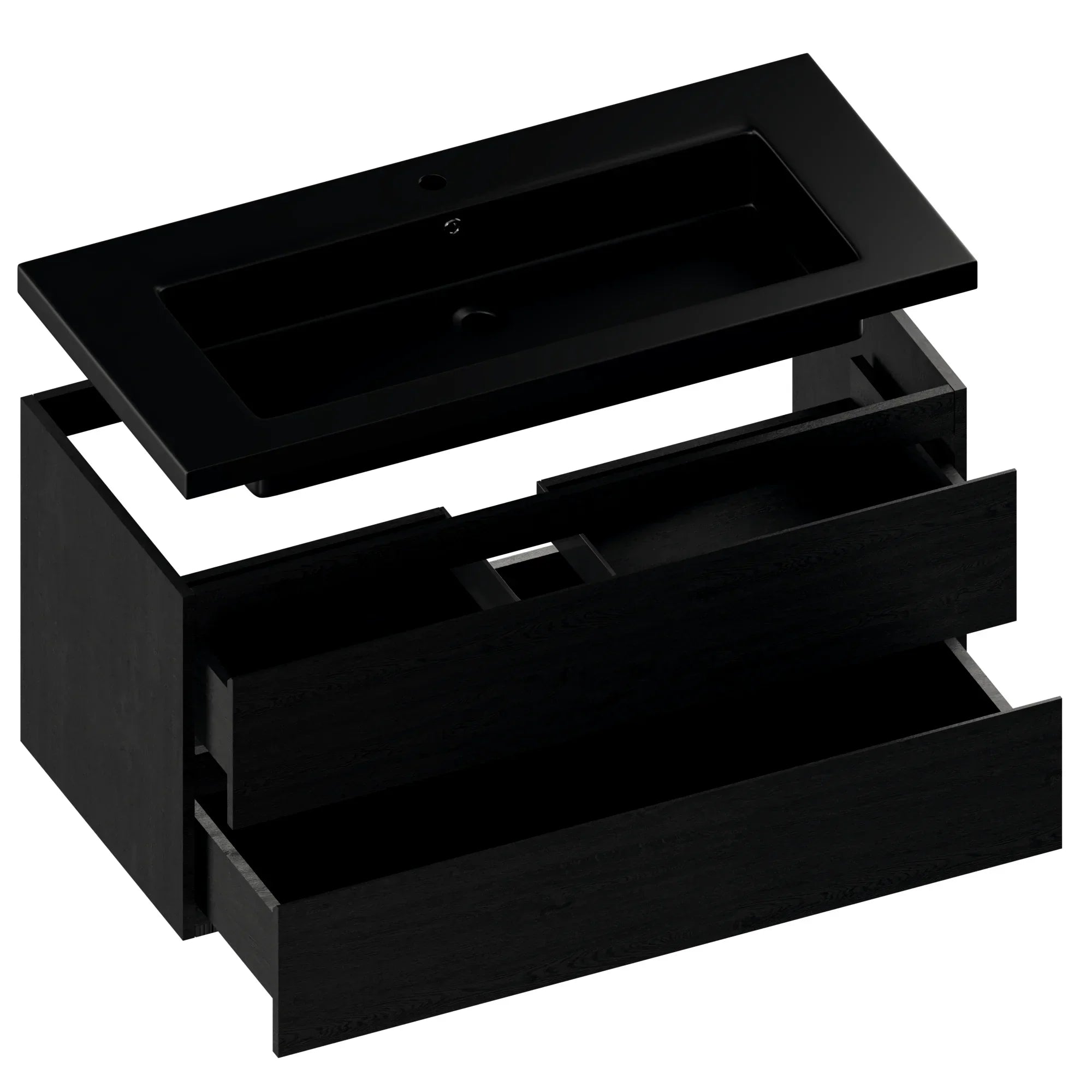 Meuble de salle de bain Sena - 100 cm - Chêne Noir - Lavabo Noir - Précommander