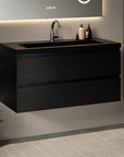 Meuble de salle de bain Sena - 100 cm - Chêne Noir - Lavabo Noir - Précommander