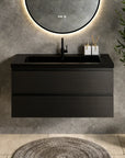 Meuble de salle de bain Sena - 100 cm - Chêne Noir - Lavabo Noir - Précommander