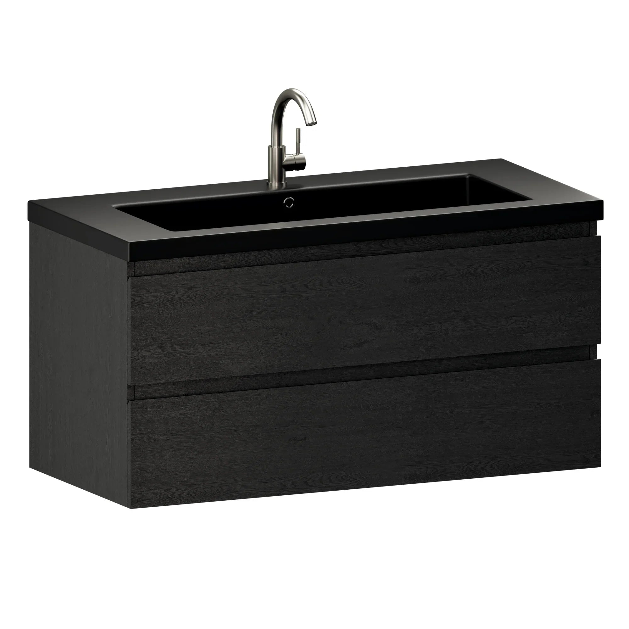 Meuble de salle de bain Sena - 100 cm - Chêne Noir - Lavabo Noir - Précommander