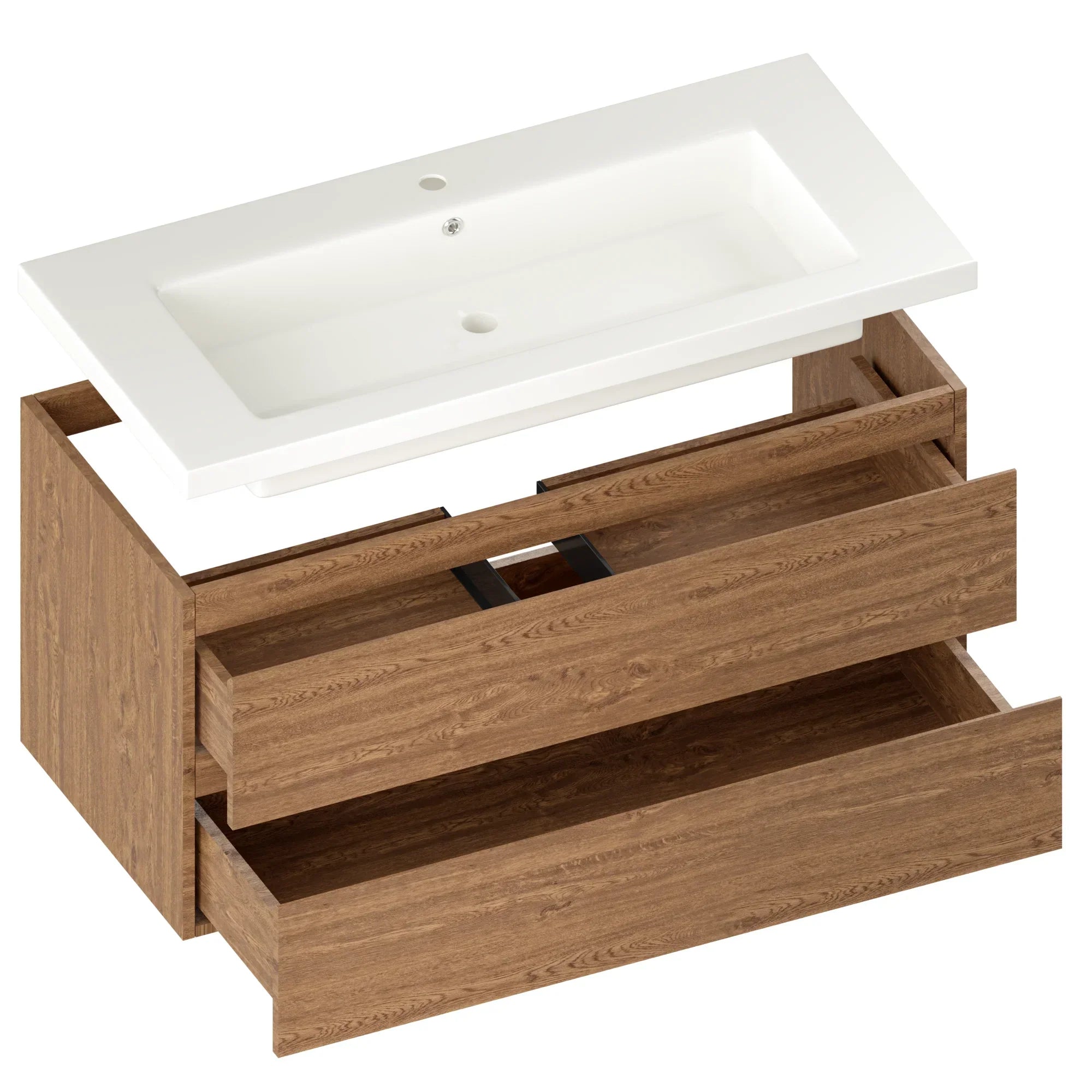 Meuble de salle de bain Sena - 100 cm - Chêne Chaud - Lavabo Blanc