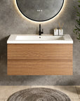 Meuble de salle de bain Sena - 100 cm - Chêne Chaud - Lavabo Blanc