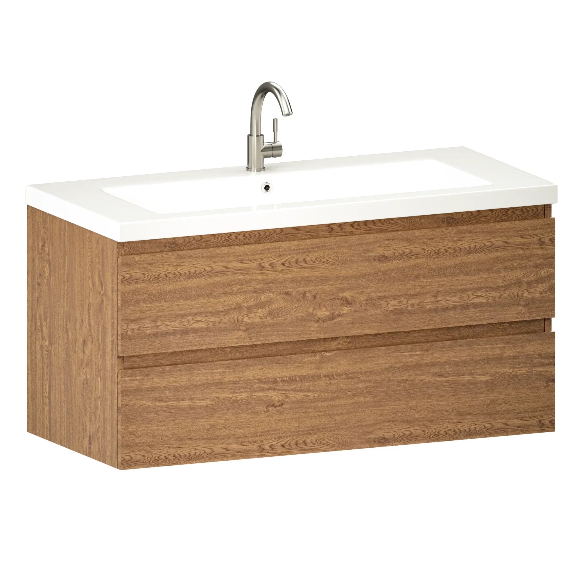 Meuble de salle de bain Sena - 100 cm - Chêne Chaud - Lavabo Blanc
